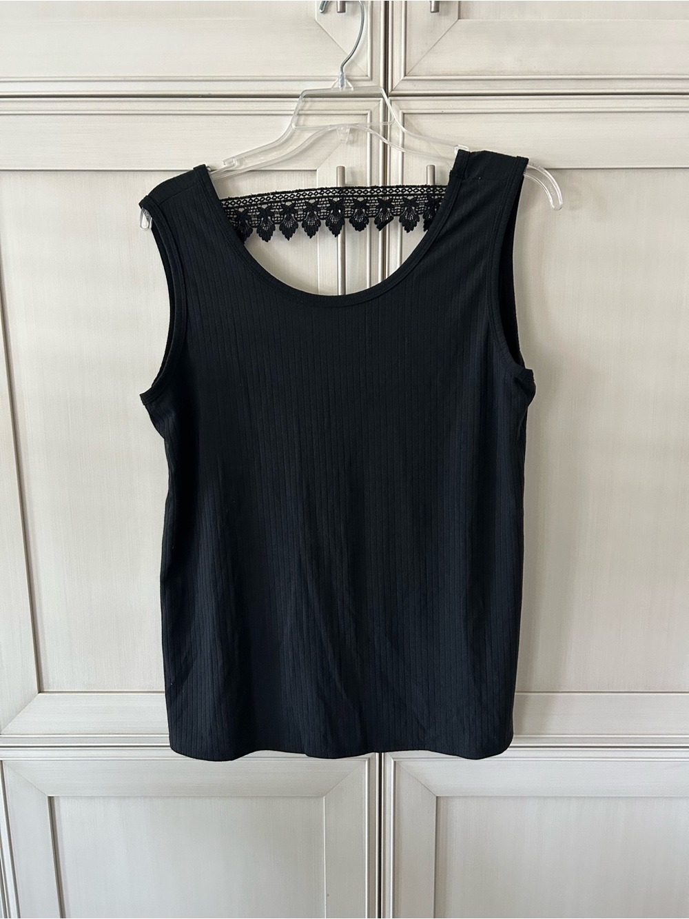 white birch Black Ribbed Tank with Lace Back Detail